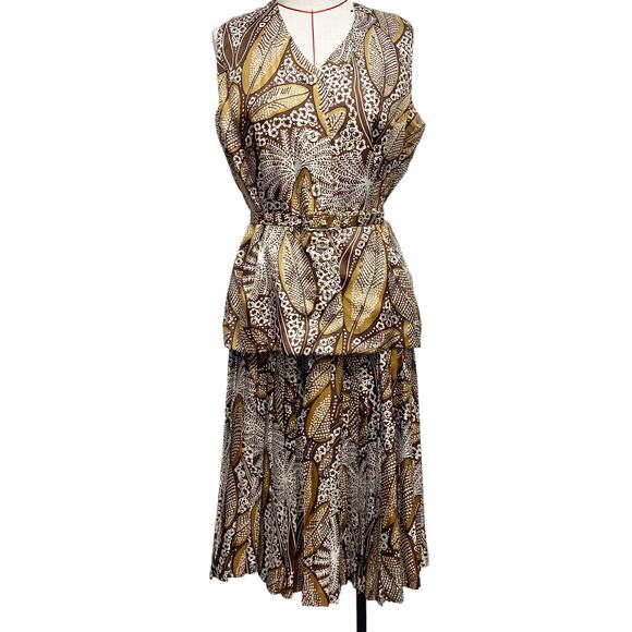 Vintage Ruth McCulloch Womens Size 14 Brown Printed 4 Piece Skirt Set - Picture 3 of 16